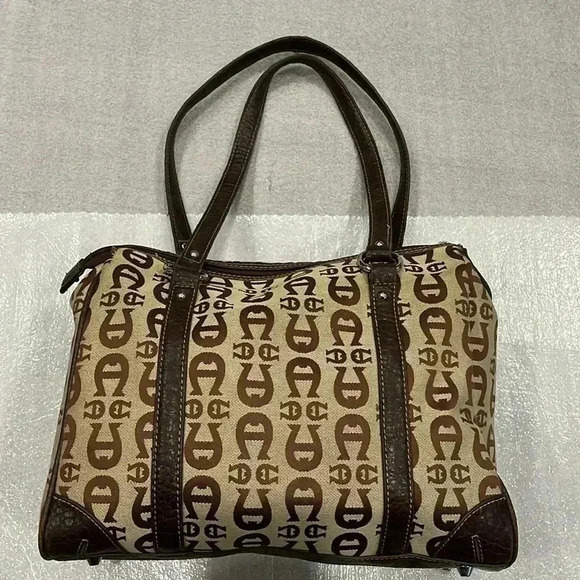 VTG ETIENNE AIGNER Brown Monogram Canvas Shoulder Tote - Picture 4 of 11